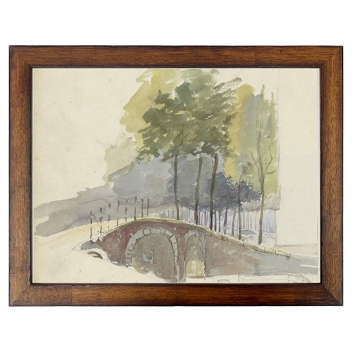 Ashby Traditional Green Bridge Brown Walnut Frame Painting - 8x10