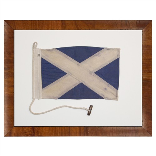 Blythe Coastal Blue Nautical Flag Brown Burl Frame Mixed Media - 16x20