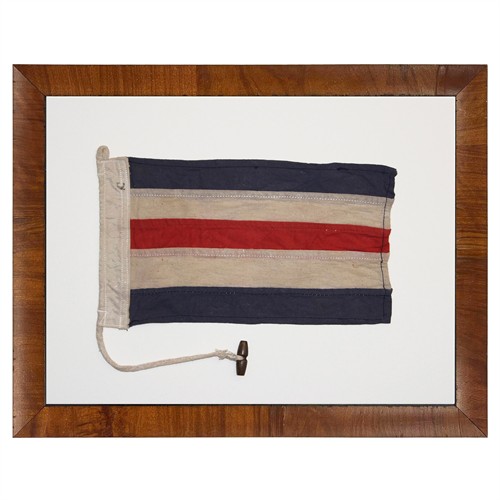 Clyde Coastal Blue Striped Nautical Flag Brown Burl Frame Mixed Media - 16x20