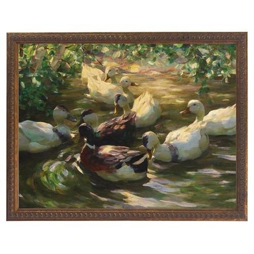 Greer Traditional Green Duck Antique Gold Frame Painting - 8x10