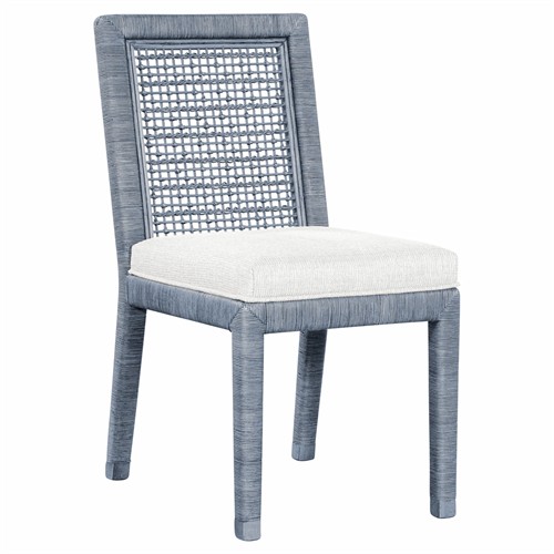 Mako Coastal Beach Blue Rattan White Performance Dining Chair