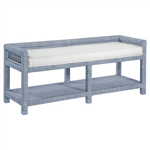 Mako Coastal Beach Blue Rattan White Performance Bench