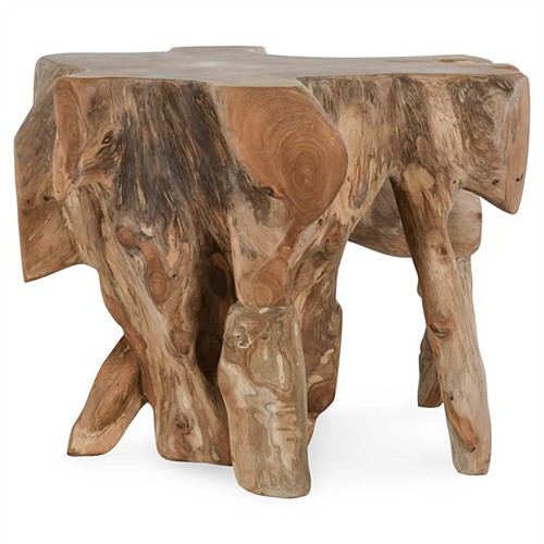 Prescy Coastal Beach Natural Brown Teak Wood Root End Table