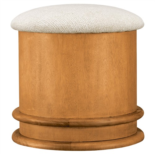 Jonathan Modern Cream Chennile Brown Birch Round Storage Ottoman