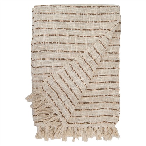 Jojo Coastal Beach Walnut Brown Cotton Striped Oversized Throw Blanket
