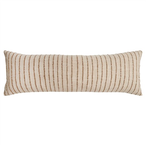 Jojo Coastal Beach Walnut Brown Cotton Striped Lumbar Pillow - 14x40