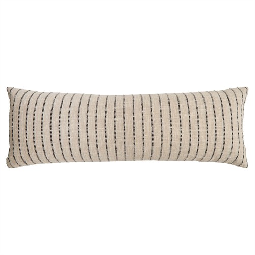 Jojo Coastal Beach Charcoal Cotton Striped Lumbar Pillow - 14x40