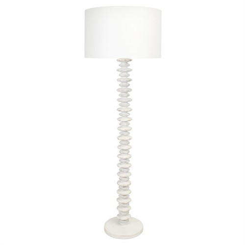 Fishbone Coastal Beach Whitewash Birch Wood Column Floor Lamp