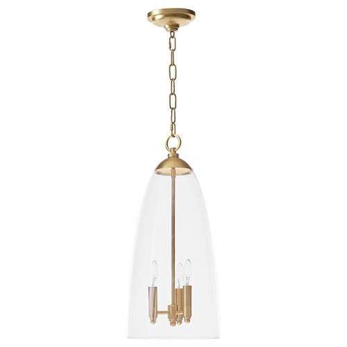 Maiden Updated Traditional Glass Shade Natural Brass Pendant