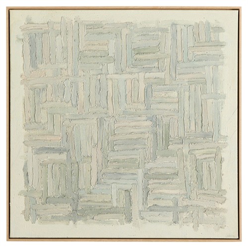 Solari Modern Light Blue Abstract Brown Oak Frame Painting - 24x24