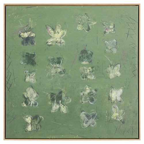 Selah Modern Classic Green Floral Brown Oak Frame Painting - 24x24