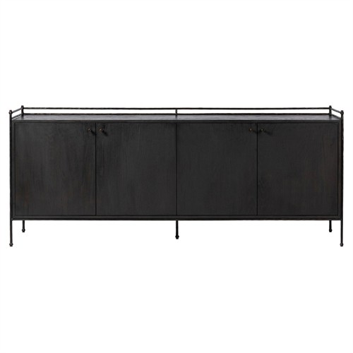 Casandra Updated Traditional Charcoal Oak Bronze Metal Media Cabinet - 83&quot;
