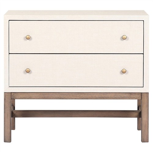 Philip Modern Classic Cream Raffia Mahogany Wood Nightstand