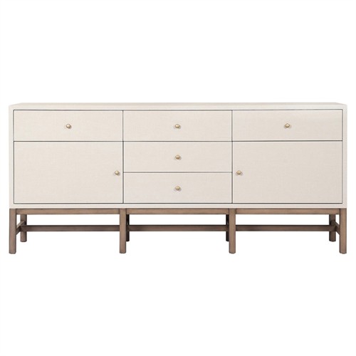 Philip Modern Classic Cream Raffia Mahogany Wood Media Cabinet - 78&quot;