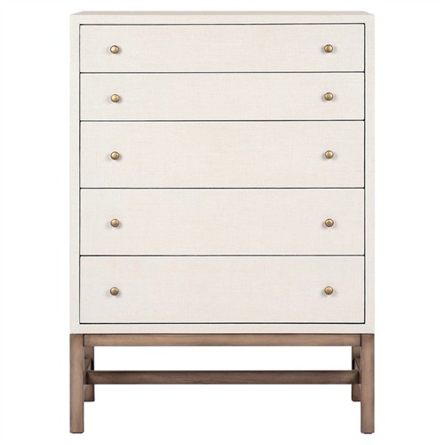 Philip Modern Classic Cream Raffia Mahogany Wood Tall Dresser