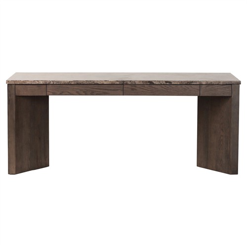 Klement Modern Classic Grey Marble Brown Oak Rectangular Desk