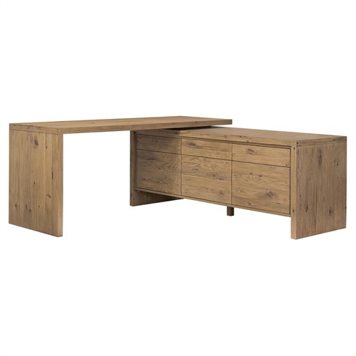 Kortney Rustic Lodge Natural Brown Oak Wood Rotating Rectangular Desk