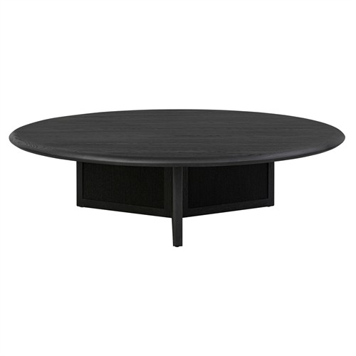 Rosal Modern Classic Black Oak Woven Rush Round Coffee Table