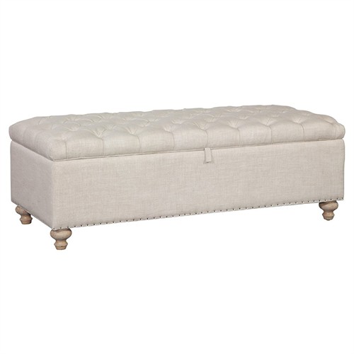 Farrah Updated Traditional Cream Linen Nailhead Trim Tufted Bedroom Storage Bench