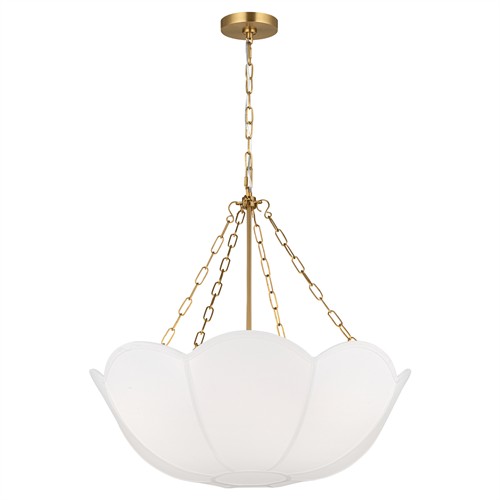 Visual Comfort Studio Stassi French Burnished Brass White Scalloped Shade 3 Light Chandelier