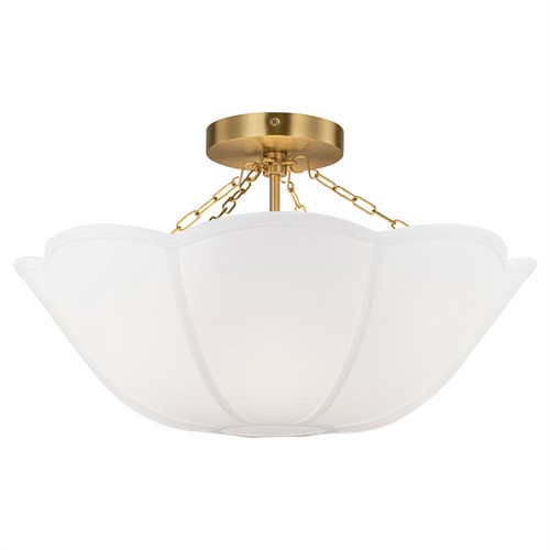 Visual Comfort Studio Stassi French Burnished Brass White Scalloped Shade Semi Flush Mount