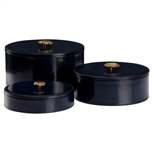 Giani Traditional Blue Leather Round Decorative Box - Set of 3