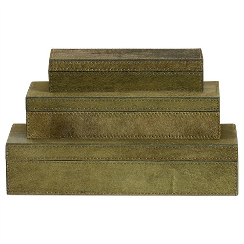 Merritt Traditional Green Hair On Hide Decorative Box - Set of 3