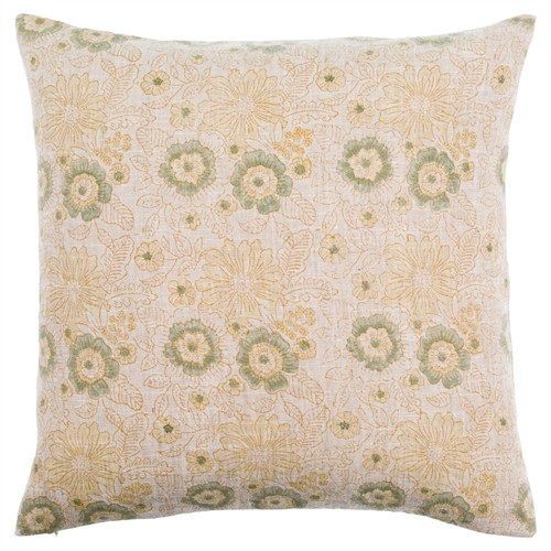 Damian Updated Traditional Cream Floral Linen Throw Pillow - 20x20