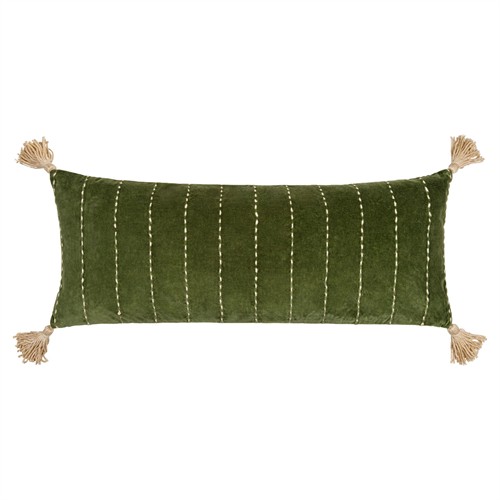 Sandor Updated Traditional Green Velvet Lumbar Pillow - 13x36