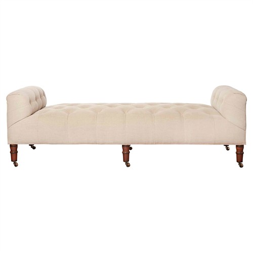 Cisco Home Field Traditional Beige Linen Brown Maple Casters Bedroom Bench