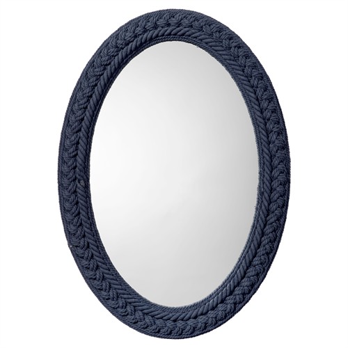 Eula Coastal Beach Indigo Cotton Rope Oval Wall Mirror