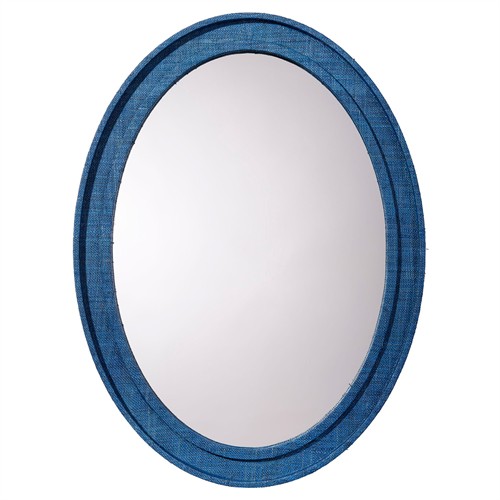 Percy Coastal Beach Indigo Blue Raffia Oval Wall Mirror