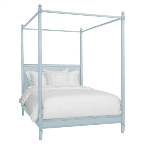 Camilla French Country Light Blue Wood Four Poster Bed - Queen