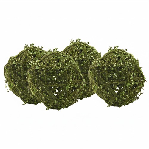 Galen Updated Traditional Green Faux Rattan Moss Ball - Set of 4