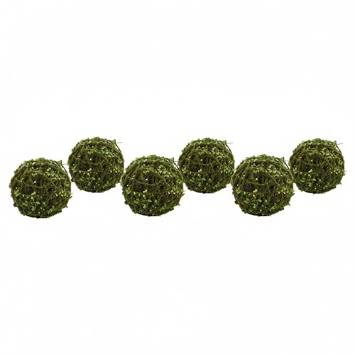 Elowen Updated Traditional Green Faux Rattan Moss Ball - Set of 6