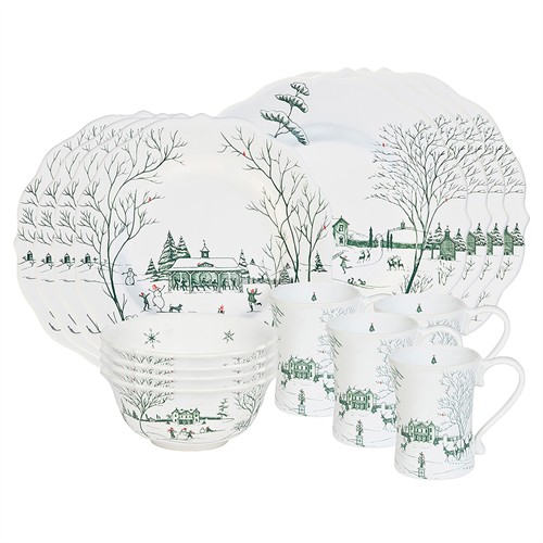 Juliska Country Estate Winter Frolic Evergreen Ceramic 16-Piece Place Setting