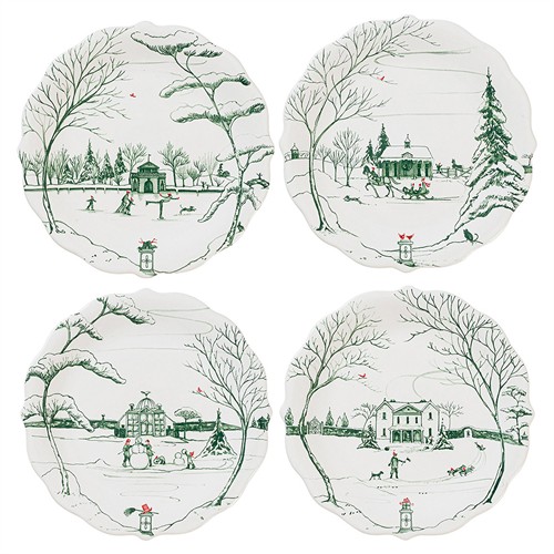 Juliska Country Estate Winter Frolic Evergreen Ceramic Party Plate - Set of 4