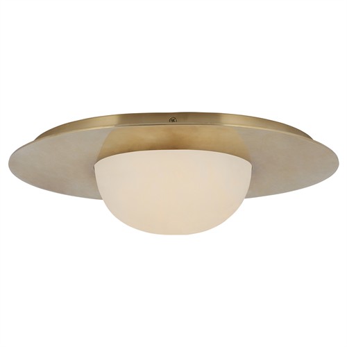 Visual Comfort Fosse Traditional White Alabaster Antique Burnished Brass Flush Mount - 15&quot;