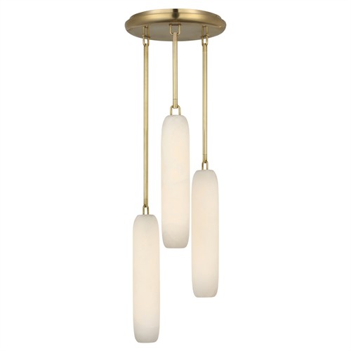 Visual Comfort Formosa Modern White Alabaster Antique Burnished Brass 3 Light Pendant