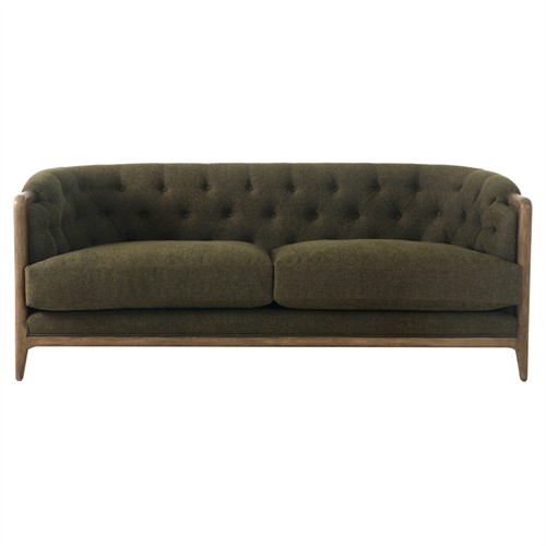 Khloe Rustic Lodge Green Performance Brown Wood Tufted Sofa - 78&quot;