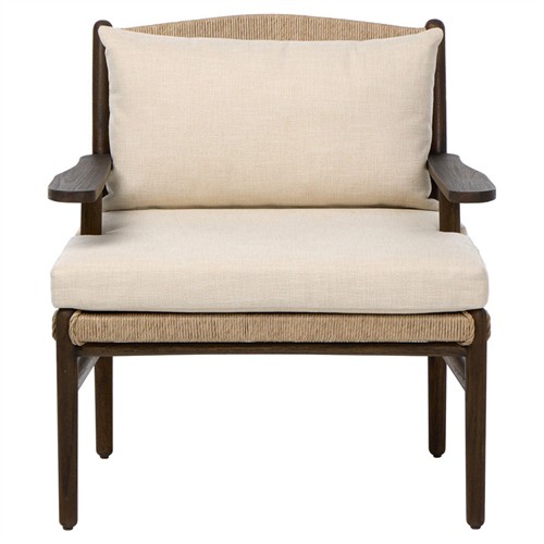 Hirom Rustic Lodge Brown Teak Wood Woven Outdoor Lounge Arm Chair