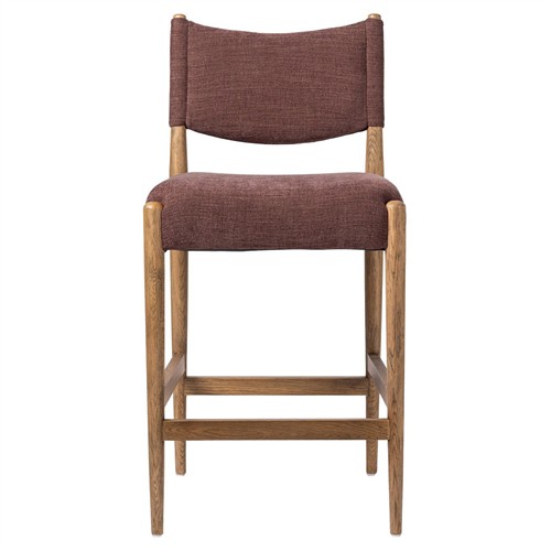 Odelia Modern Classic Maroon Velvet Brown Oak Counter Stool