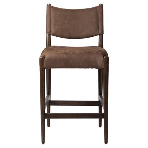 Odelia Modern Classic Brown Leather Oak Counter Stool