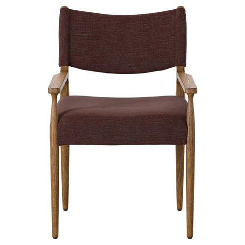 Odelia Modern Classic Maroon Velvet Brown Oak Dining Arm Chair