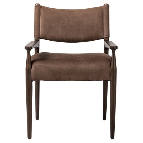 Odelia Modern Classic Brown Leather Oak Dining Arm Chair