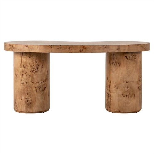 Lowen Modern Classic Brown Burl Wood Curved Desk