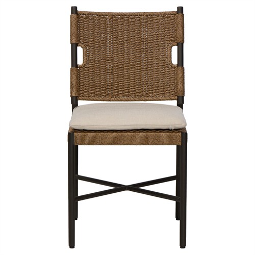 Rosalie Modern Classic Black Aluminum Woven Wicker Outdoor Dining Side Chair