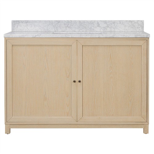 Cynthia Modern Classic Carrara Marble Bleached Oak Wide Vanity Sink - 48&quot;