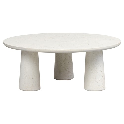 Aurore Modern Classic Aged White Concrete Round Outdoor Coffee Table
