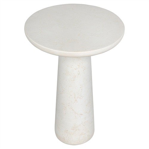Aurore Modern Classic Aged White Concrete Round Pedestal Outdoor End Table